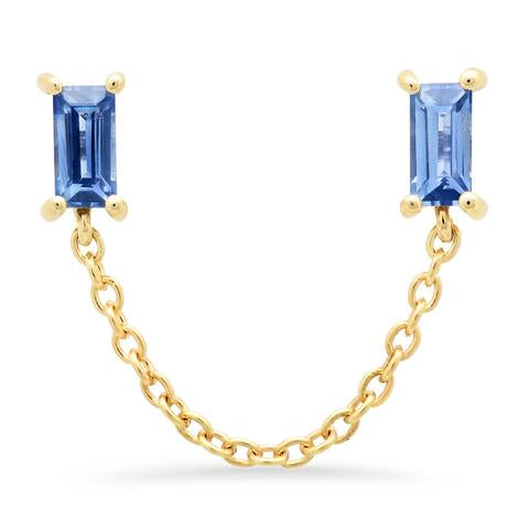 Gemstone Baguette Chain Stud Earrings