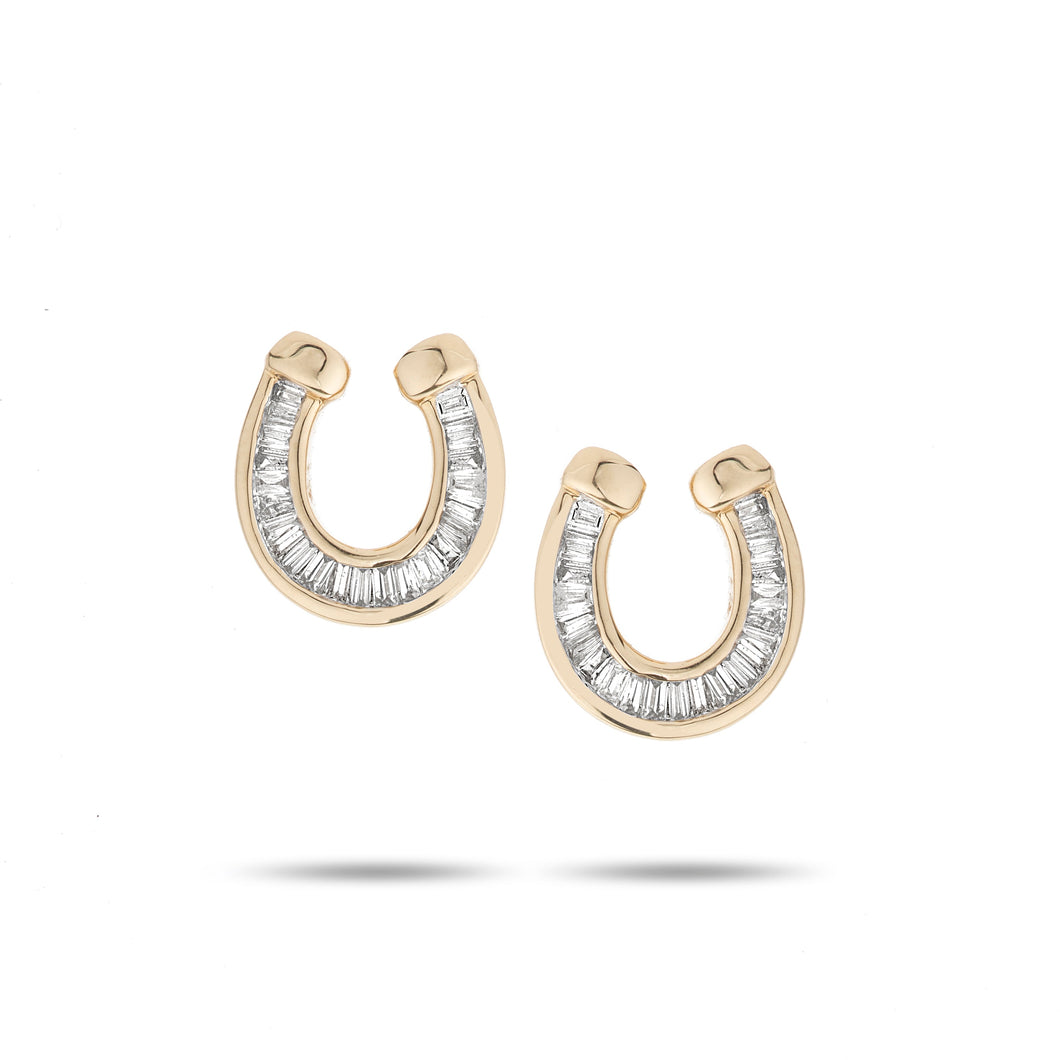 Baguette Diamond Horseshoe Stud Earrings