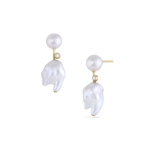 Pearl & Diamond Mini Cloudbar Earrings