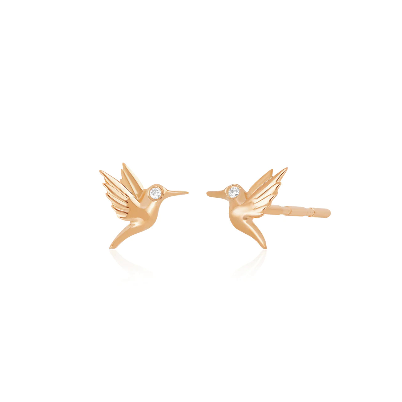 Mini Hummingbird Stud Earrings with Diamond Eye