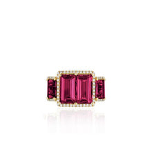 One of Kind Quad Emerald Cut Rubellite with Diamond Frame Ring