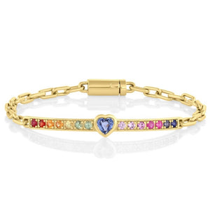 Rainbow Gemstone Heart ID Bracelet