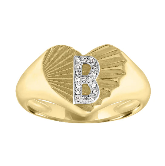Margie Fluted Heart Signet Ring with Diamond Initial