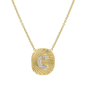 Millie Fluted Oval with Diamond Initial Necklace