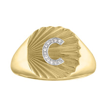 Millie Fluted Oval Signet Ring with Diamond Initial