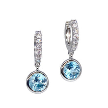 Small Diamond Hoop Earrings with Blue Sapphire Charms