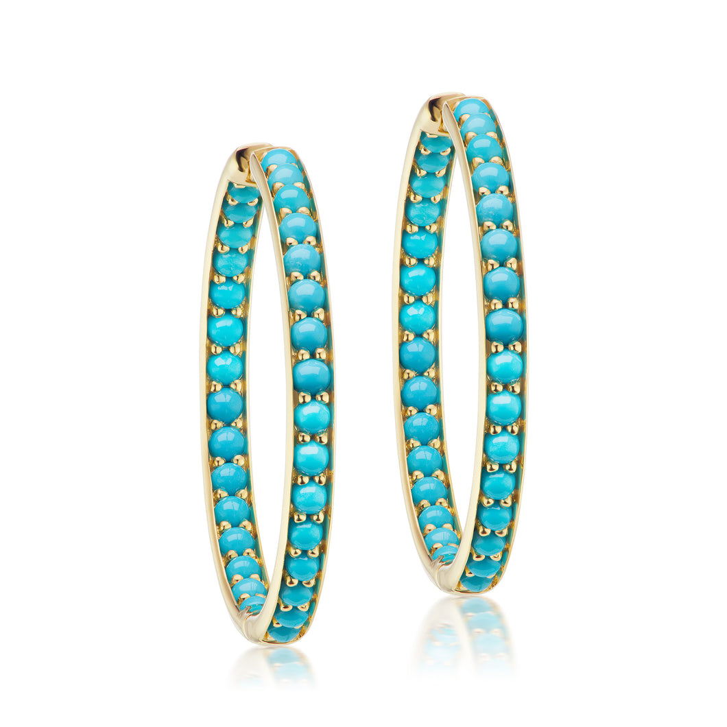 Cirque 1 Inch Inside Out Classic Hoops with Turquoise