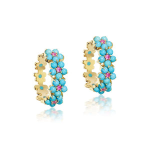Gemstone Flower Hoop Earrings