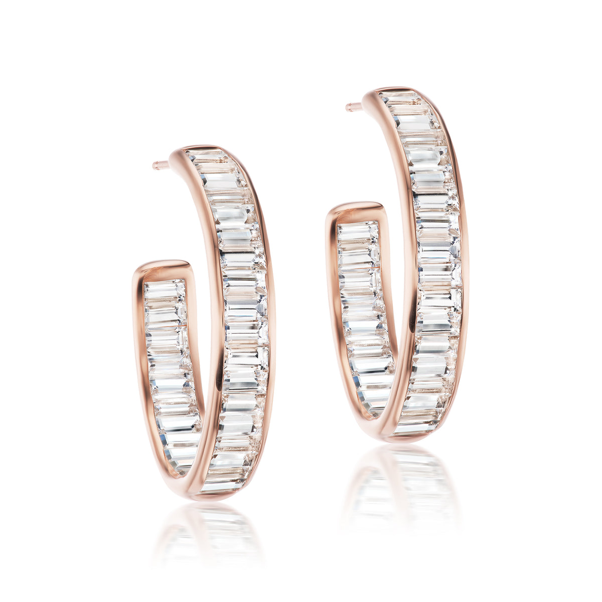 Inside-Out Horizontal Baguette White Topaz Hoop Earrings