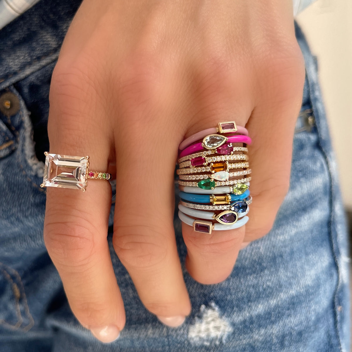 Layla Semiprecious Pear on Diamond Stacking Ring