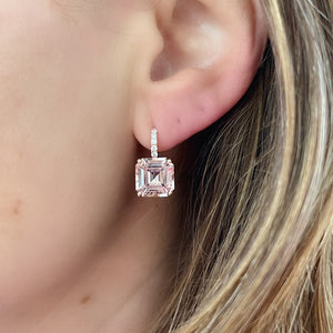 One of a Kind Morganite and Diamond Earwire Drop Earrings