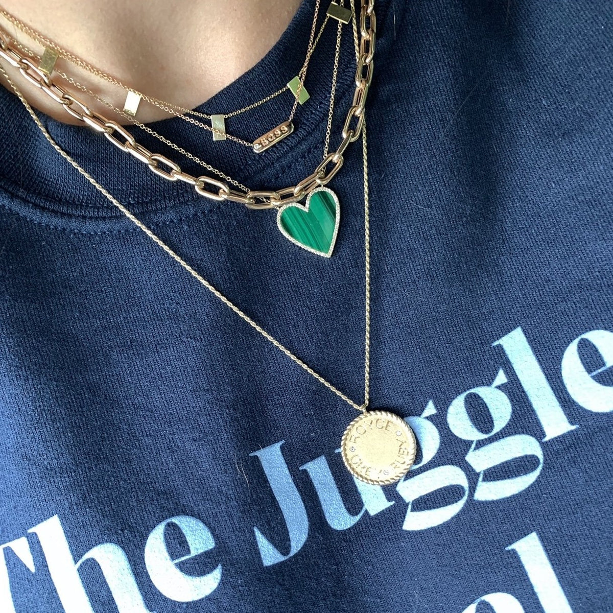 Malachite Heart Necklace with Diamond Frame 