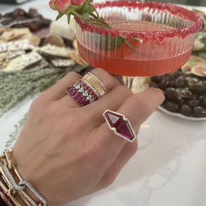 One of a Kind Rubellite Fancy Cut Stones Ring with Diamonds