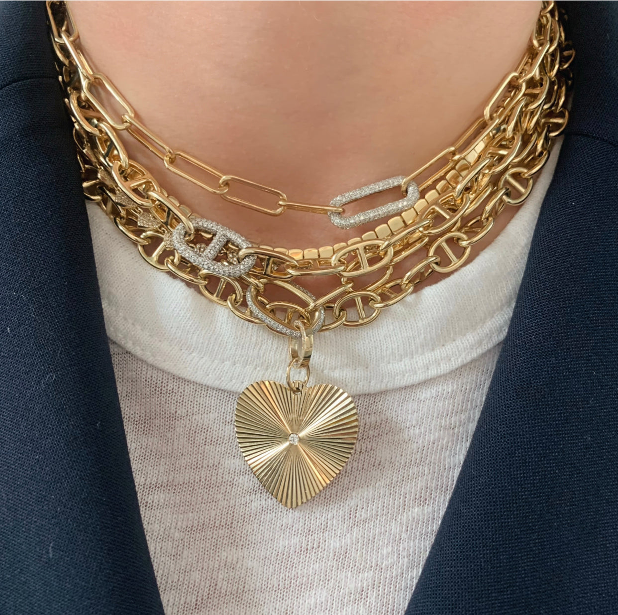 Large Paperclip Link Necklace with Diamond Link