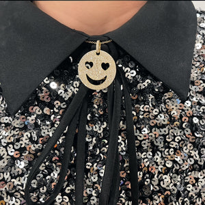 Jumbo Pave Diamond Happy Face Emoji Necklace