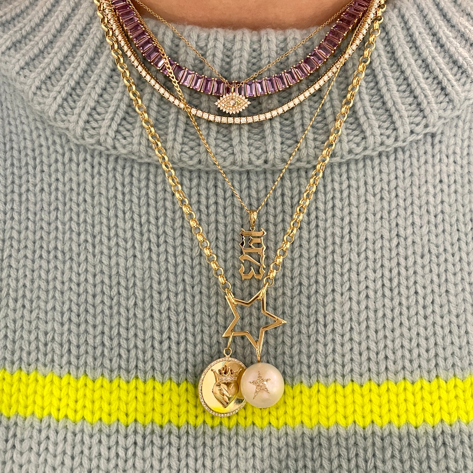 Open Front Round Rolo Link Chain Necklace