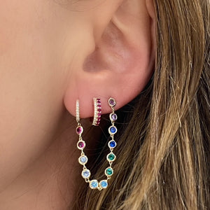 Sapphire Rainbow Chain Stud Earring with Huggie Hoop