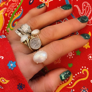 White Pearl Signet Ring
