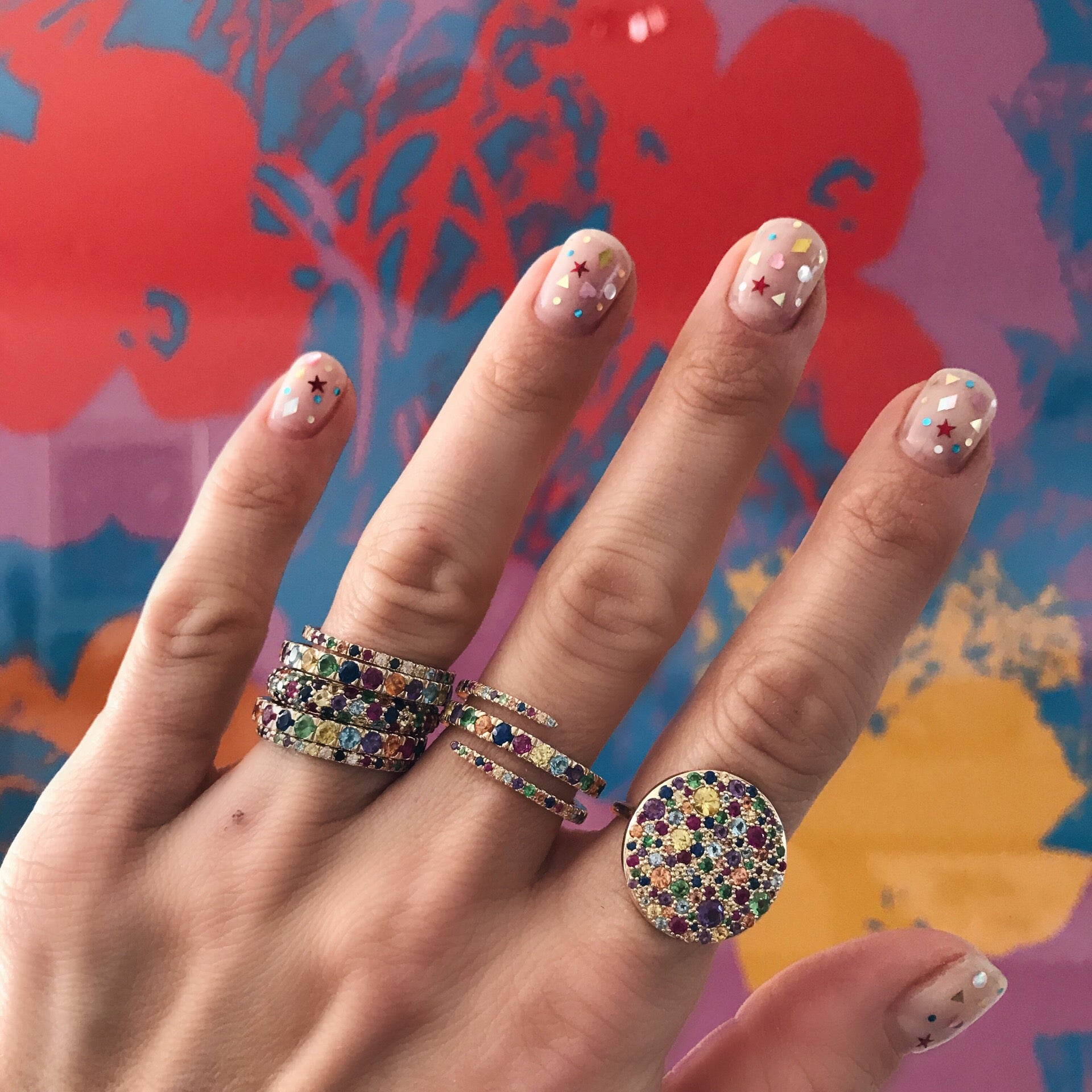 Multicolored Pave Domed Ring