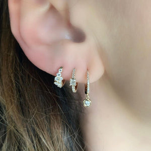 Diamond Cluster Huggie Hoop Earrings