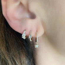 Diamond Huggie Earrings with Bezel Diamond Drop