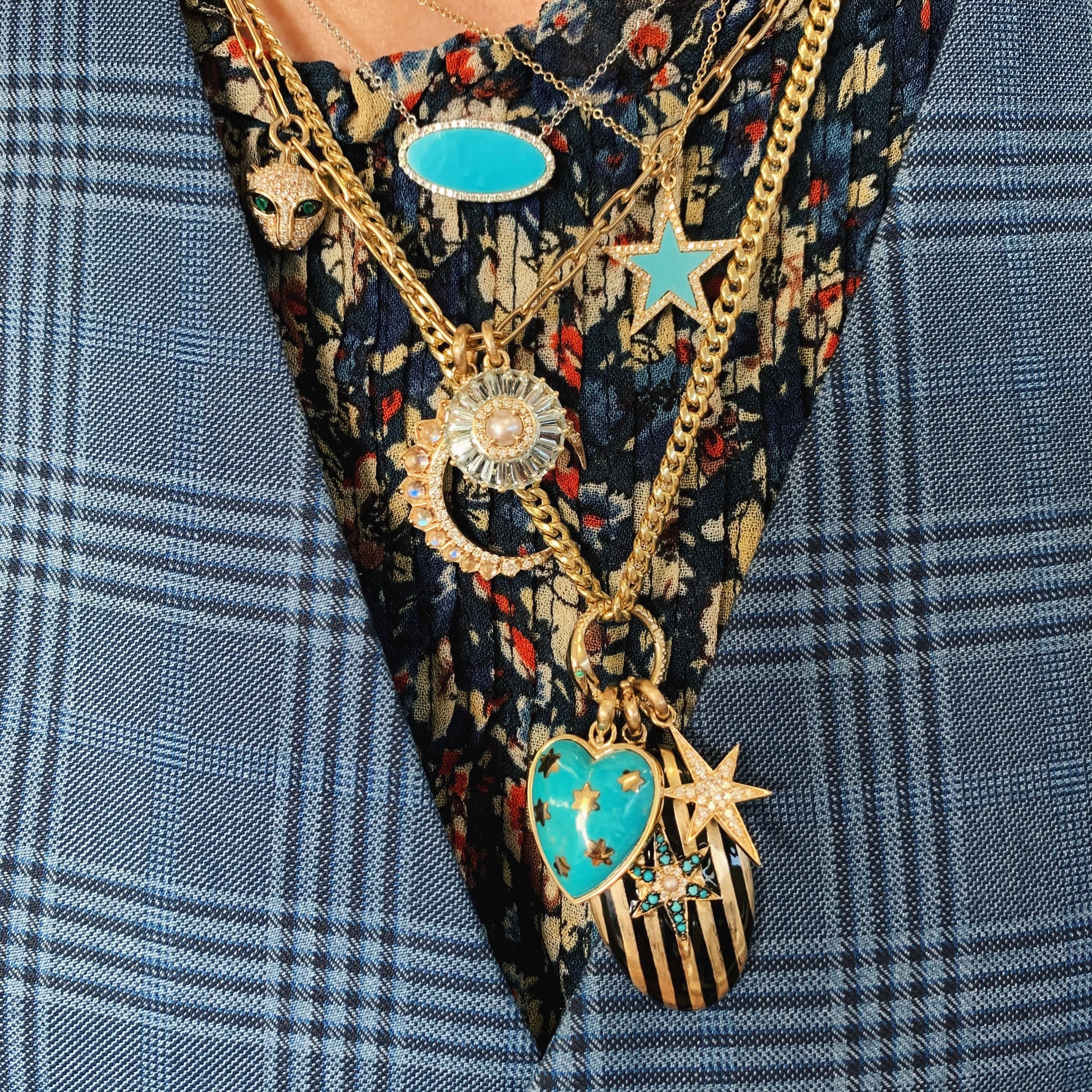 Semiprecious Stone with Pearl & Diamond Emily Pendant Charm