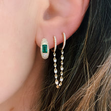 Double Diamond Huggie Earrings with Diamond Chain
