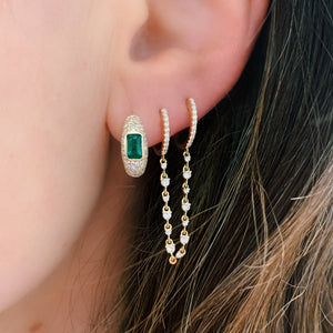 Double Diamond Huggie Earrings with Diamond Chain