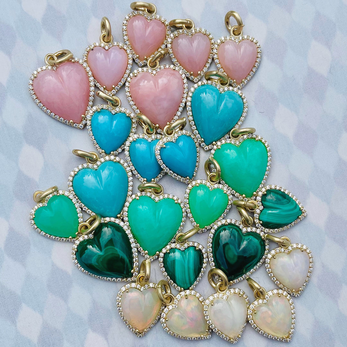 Large Alana Semi Precious Stone & Diamond Heart Pendant Charm