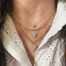 Sweet Turquoise Heart with Double Diamond Frame Necklace
