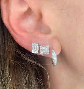 Square Baguette and Diamond Illusion Stud Earrings