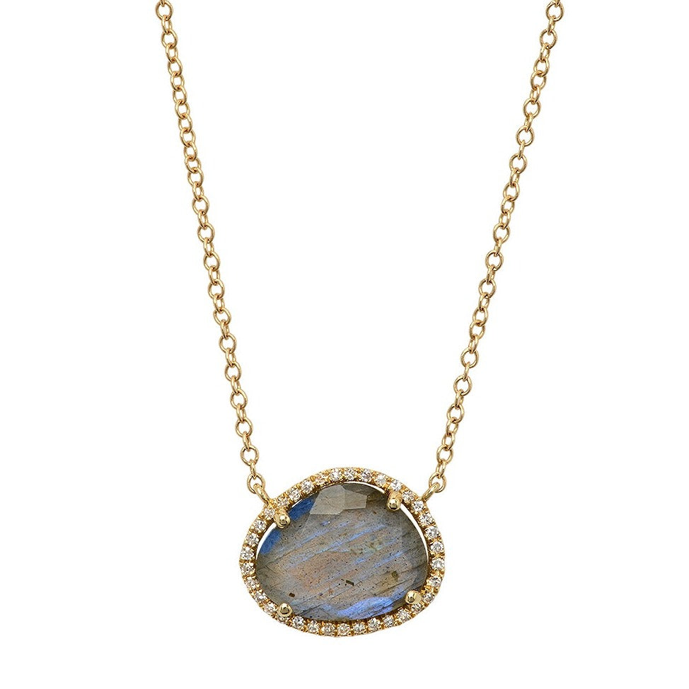 Illustrious Labradorite With Diamond Halo Necklace