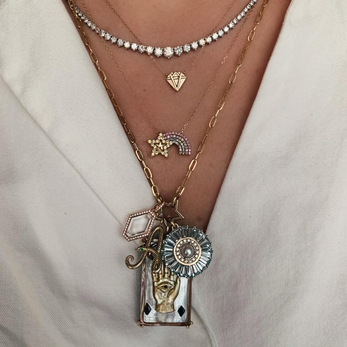 Hand Carved Hamsa Sacred Symbol Tablet Charm