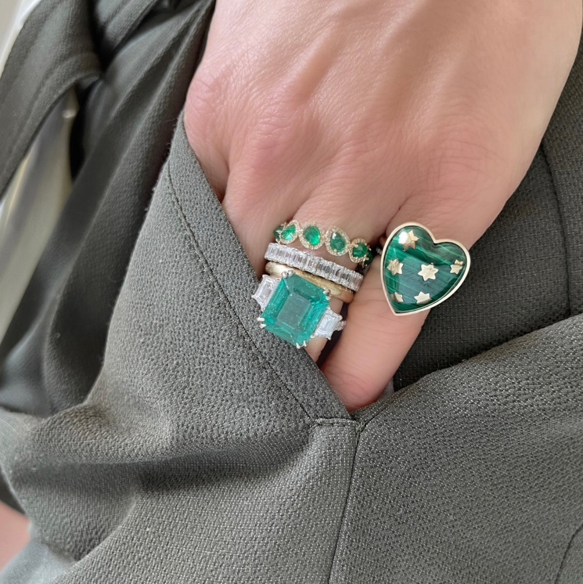 Anna Semi Precious Heart and Gold Stars Ring