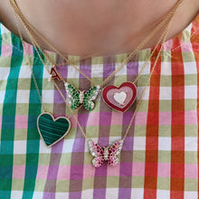 Malachite Heart Necklace with Diamond Frame 