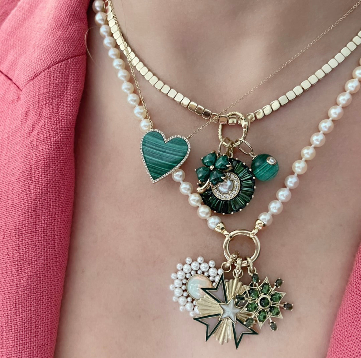Semi Precious Lucky Hearts Clover Leaf Charm