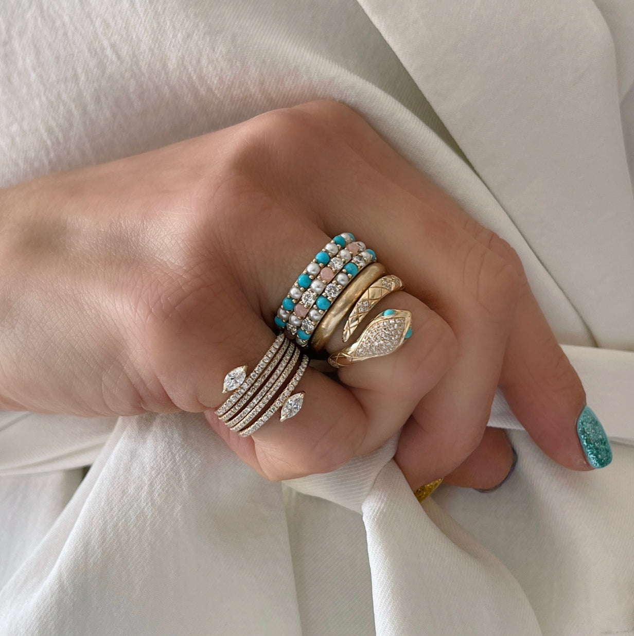 Diamond Solo Shape and Pave Band Stacking Ring