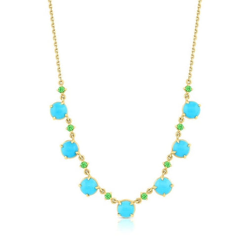 7 Stone Turquoise & Tsavorite Lady Necklace