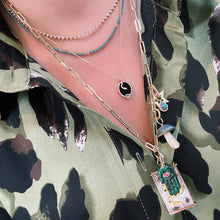 Onyx or Turquoise and Diamond Oval Snake Pendant