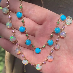 7 Stone Turquoise & Tsavorite Lady Necklace