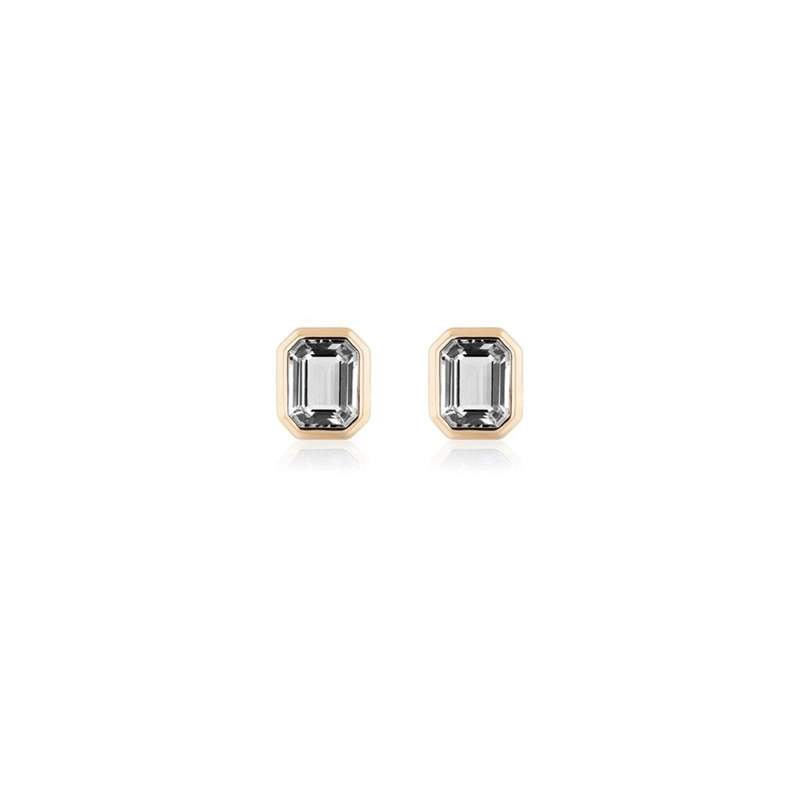 Manhattan Emerald Cut with Gold Frame Stud Earrings