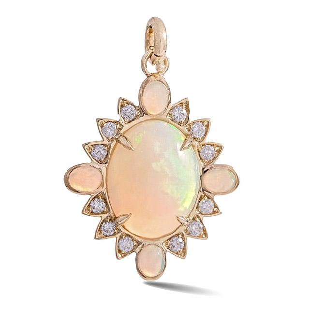 Nora Rainbow Moonstone or Opal and Diamond Quatrefoil Pendant Charm