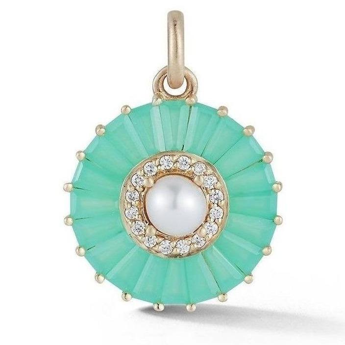 Large Emily Semiprecious Stone with Pearl & Diamond Pendant Charm
