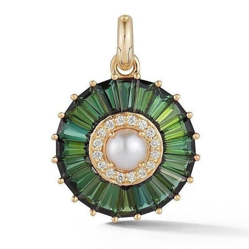 Large Emily Semiprecious Stone with Pearl & Diamond Pendant Charm