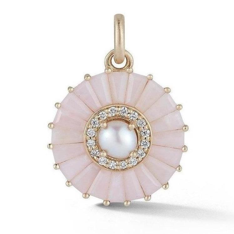 Large Emily Semiprecious Stone with Pearl & Diamond Pendant Charm