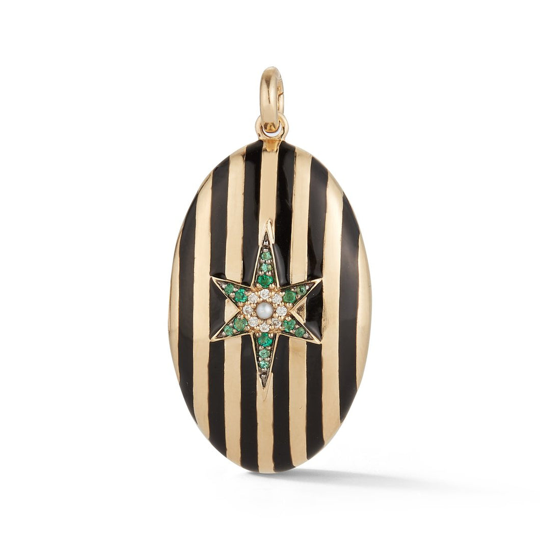 Striped Enamel Star Locket