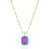 Queen Emerald Cut with Enamel Frame Pendant on Paperclip Chain Necklace