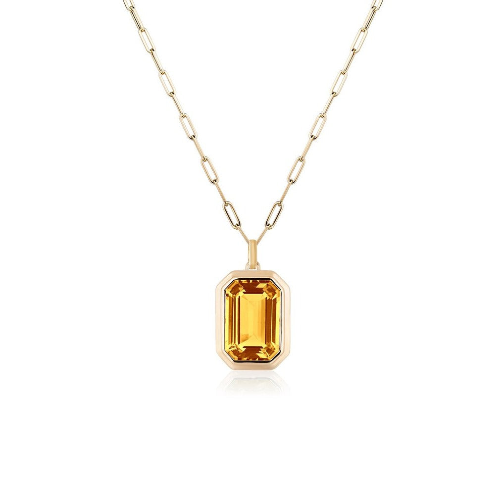 Manhattan Emerald Cut with Gold Frame on Paperclip Chain Necklace