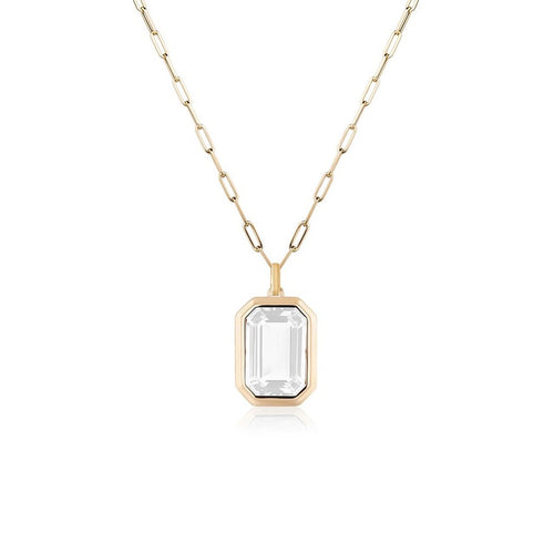 Manhattan Emerald Cut with Gold Frame on Paperclip Chain Necklace