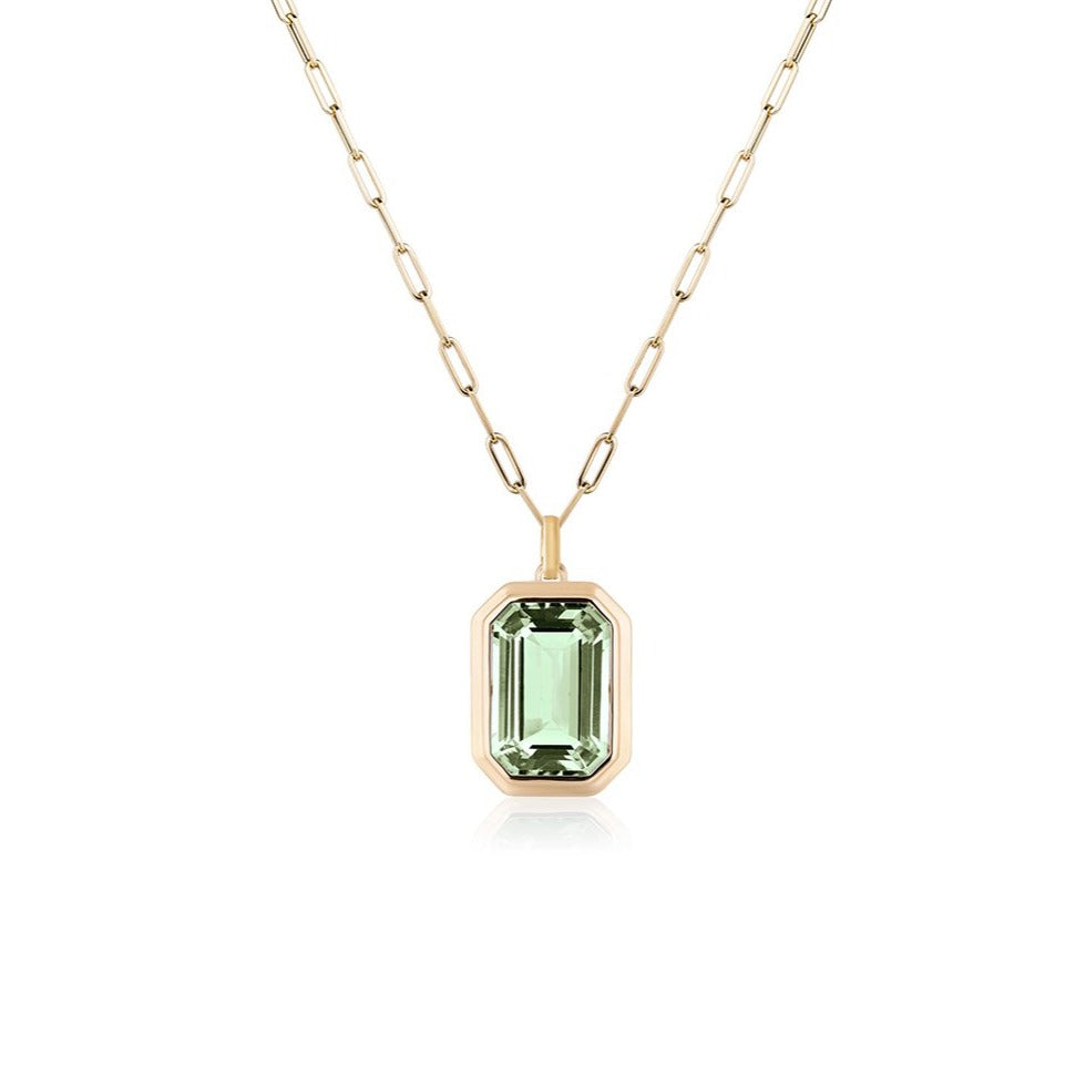 Manhattan Emerald Cut with Gold Frame on Paperclip Chain Necklace